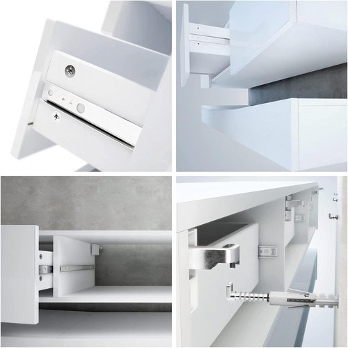 Meubles TV, Hi-Fi Meuble tv avec socle, 1 compartiment ouvert et 3 tiroirs, blanc haute brillance/gris haute brillance (178 x variable x 39 cm)