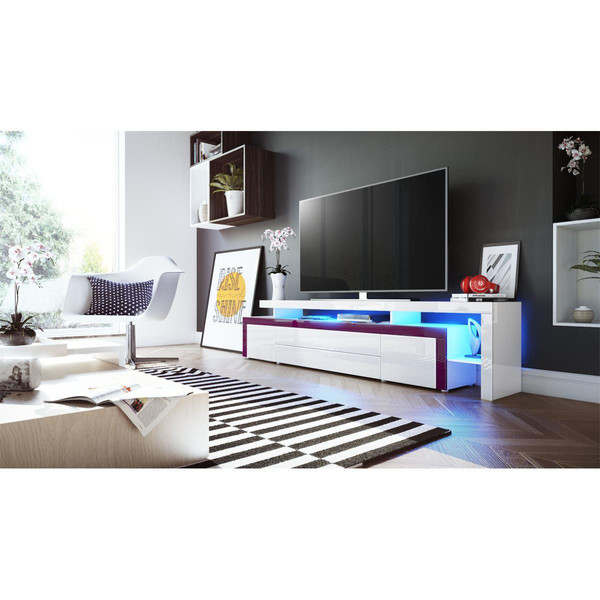 Meubles TV, Hi-Fi Mpc Meuble tv blanc brillant et bordure mûre + led rgb (LxHxP): 227 x 52 x 35  cm
