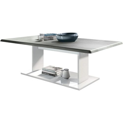 Mpc - Table de salon table basse   en blanc avec plateau de dessus en aspect béton oxyde - Table basse beton