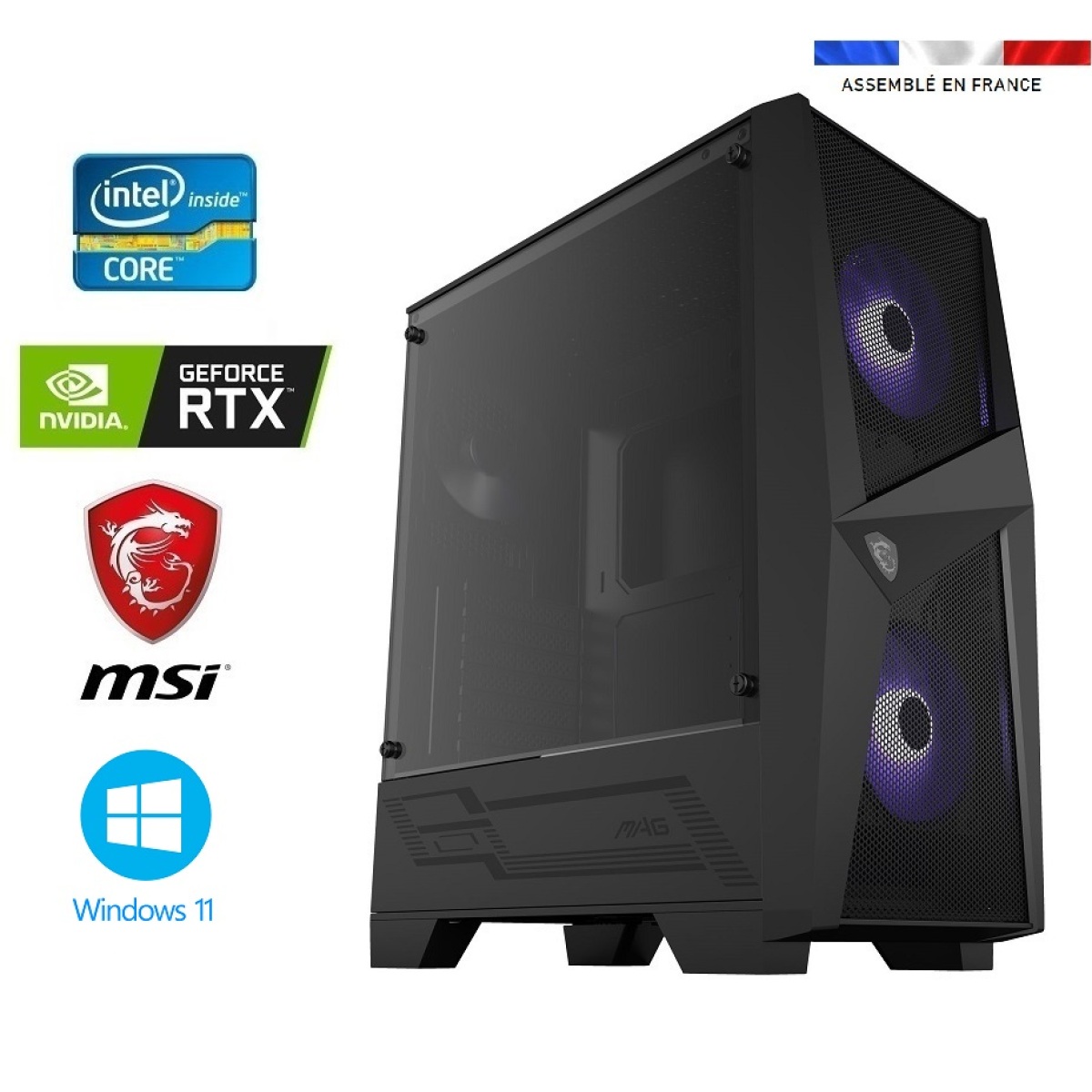 PC Gamer intel I7-12700F - RTX 4070 12GO MSI VENTUS 3X - 32GO RAM - SSD 1To + HDD 4To - WIFI - MSI MAG Forge 100M - Windows 11