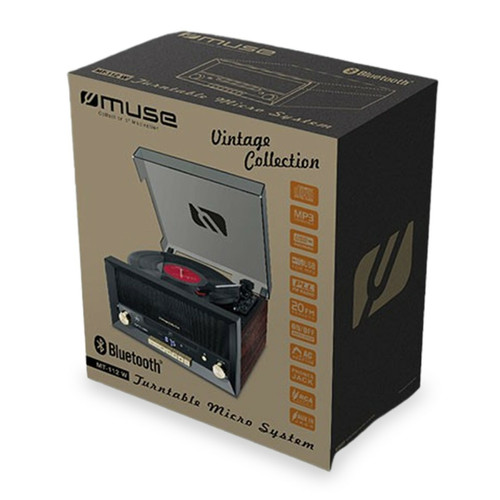 Muse Système Chaîne Hifi CD 20W vintage avec platine Vinyle - CD/FM/USB/AUX - 33/45/78 tours+clé USB 32Go