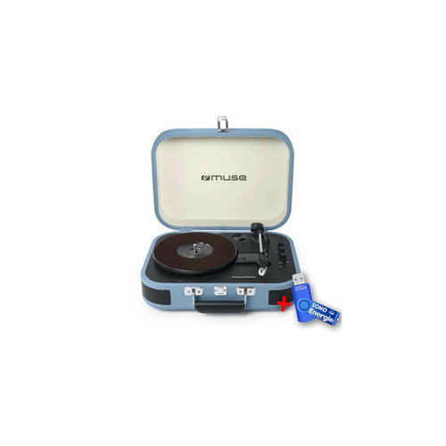 Muse - Platine vinyle stéréo bleue clair 33/45/78 tours avec enceintes intégrées - USB/SD/AUX - Prise casque+clé USB 32Go Muse  - Platine Muse