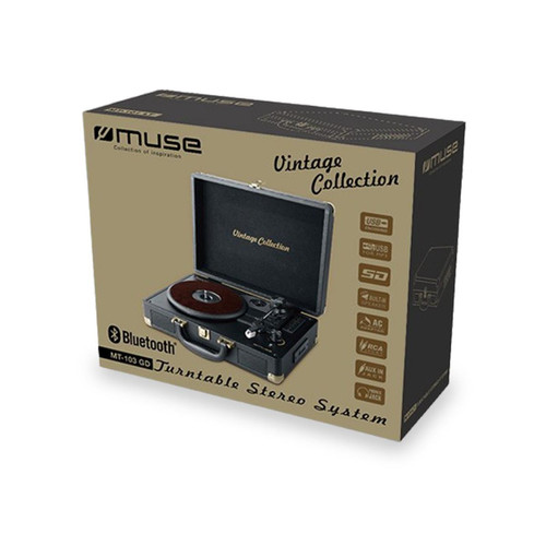 Muse Platine vinyle stéréo vintage collection 33/45/78 tours avec enceintes intégrées - USB/SD/AUX - Prise casque
