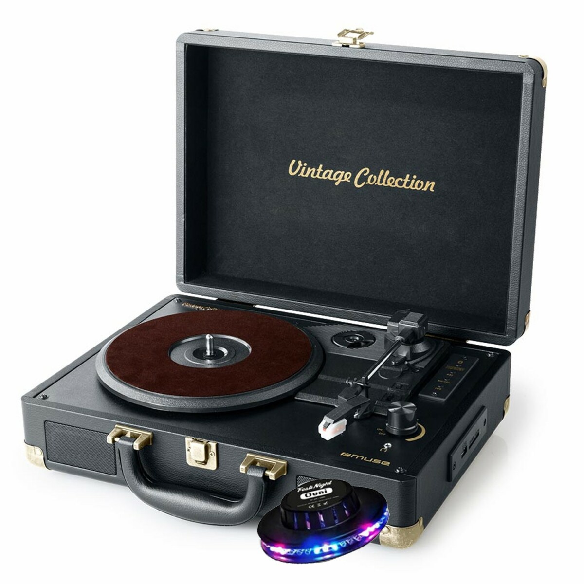 Platine vinyle - Muse MT-103GD - stéréo vintage collection 33/45/78 tours avec enceintes intégrées - USB/SD/AUX - Lumière OVNI