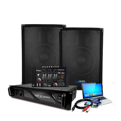 My Deejay -Pack Sono - Ampli AC500W + 2 Enceintes AUDIO CLUB 600W PA DJ SONO MIX LED LIGHT - Table de MIXAGE USB - Câbles complet My Deejay  - Instruments de musique