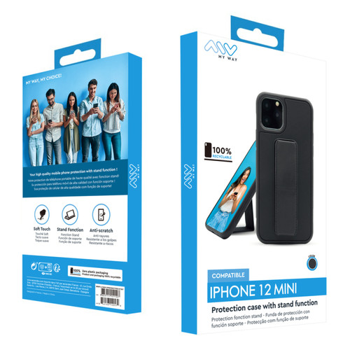 Coque, étui smartphone Myway Coque pour iPhone 12 mini avec Fonction Stand Noir