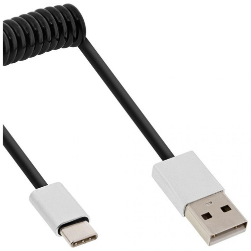 Nedis - Câble spiralé InLine® USB 2.0, fiche de type C à fiche A, noir / alu, flexible, 2 m Nedis  - Câble antenne Nedis
