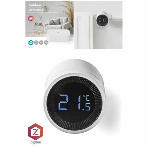 Thermostat connecté Nedis Thermostat Radiateur digital WIFI Zigbee 3.0 Alimenté par pile LCD Android™ / IOS + Passerelle Wi-Fi Zigbee 3.0 40 Appareils
