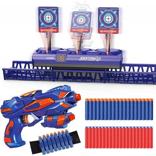 Nerf - pistolet avec 40 flèchettes en mousse et 3 cibles électronique bleu orange - Jeu flechettes electronique