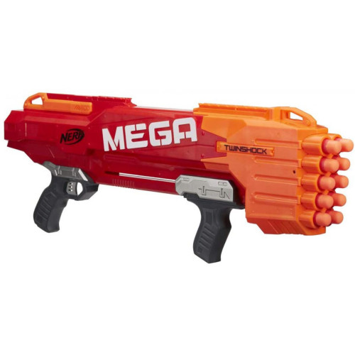 Jeux d'adresse Nerf pistolet et flechettes Elite Mega Twinshock orange rouge