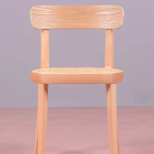 Chaises Chaise design en bois de frêne et assise en rotin naturel - Tours