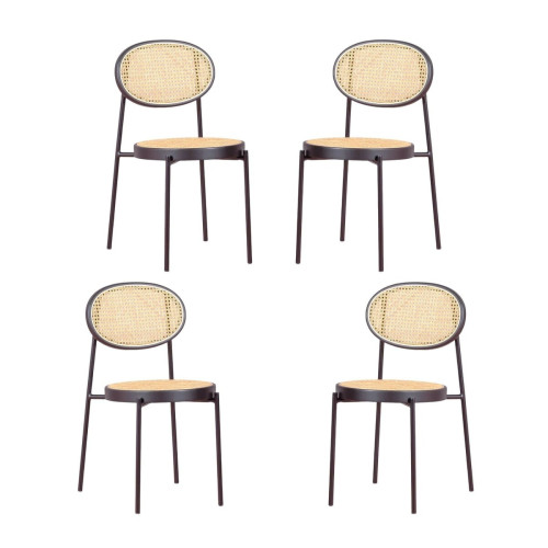 Nest Dream - Pack de 4 chaises rétro avec détails en rotin naturel - Preston Nest Dream  - Chaises Lot de 4
