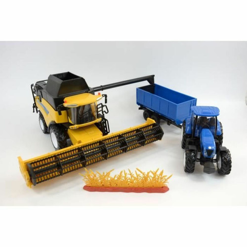 New Ray New Ray - 05763 - Véhicule Miniature - Coffret New Holland Moissonneuse-Batteuse + Tracteur et sa Remorque