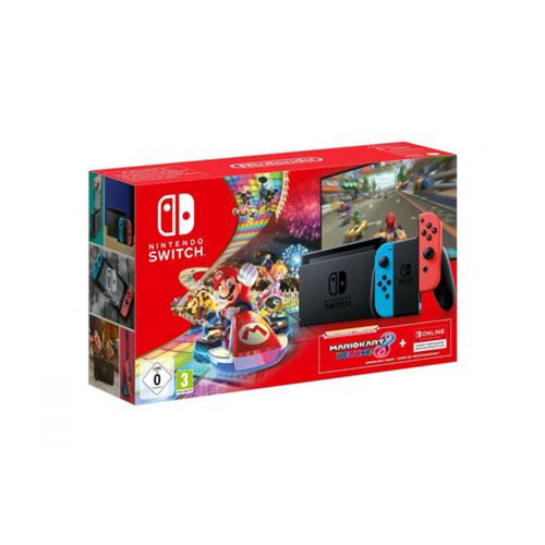 Nintendo - Pack Console Nintendo Switch + Paire de Joy Con Rouge et Bleu Neon V2 + Mario Kart 8 Deluxe + Abonnement Nintendo Switch Online - Jeux et Consoles