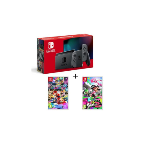 Nintendo - Pack Nintendo Switch Grise + Splatoon 2 + Mario Kart 8 Deluxe - Console Switch