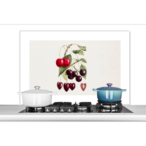 MuchoWow - Credence Alimentation - Cerise - Coeur Fond de hotte 100x65 cm Credence aluminium Plaque inox de cuisine - MuchoWow