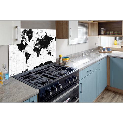 Fond de hotte Credence Carte du monde - Noir - Blanc - Atlas Fond de hotte 80x55 cm Credence aluminium Plaque inox de cuisine