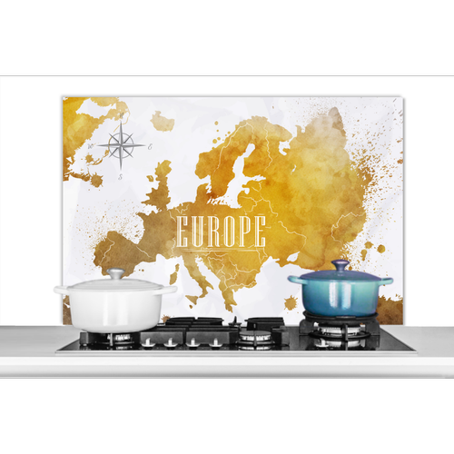 MuchoWow - Credence Cartes du monde - Europe - Or Fond de hotte 100x65 cm Credence aluminium Plaque inox de cuisine - Credence