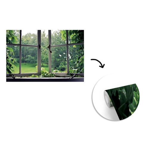 MuchoWow - Papier peint Vieille fenêtre envahie par la végétation Papier peint photo 360x240 cm Papier peint imprimé - Revêtement sol & mur