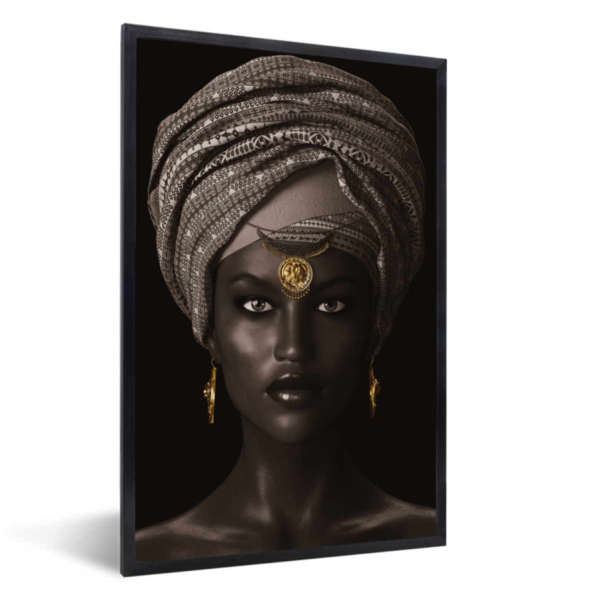 poster encadré femme - africaine - or tableau deco avec cadre 40x60 cm affiche decoration murale