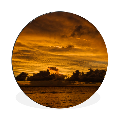 MuchoWow - Tableau imprimé rond Photo aérienne du coucher de soleil à Isla Mujeres Impression sur aluminium en rond 140x140 cm Tableau decoration murale salon - Tableau coucher soleil