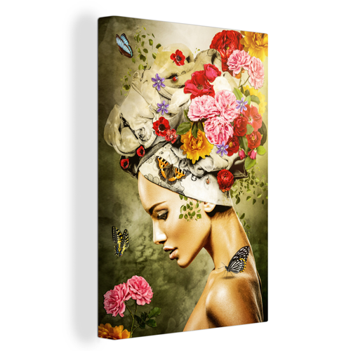 MuchoWow - Tableau sur toile Femme - Fleurs - Couleurs Decoration murale 40x60 cm - Tableaux, peintures