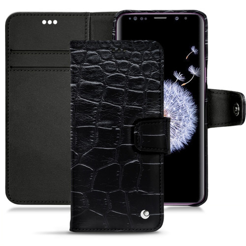 Noreve - Housse cuir Samsung Galaxy S9+ - Rabat portefeuille - Crocodile nero ( Noir / Black) - NOREVE Noreve  - Accessoires Samsung Galaxy S Accessoires et consommables