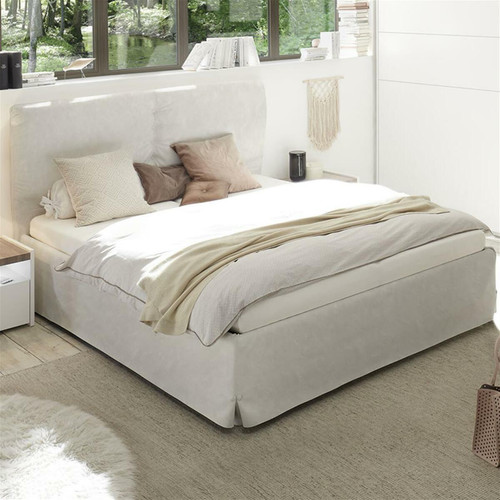 Nouvomeuble Chambre moderne blanche et couleur bois clair DEBORAH lit 160 cm
