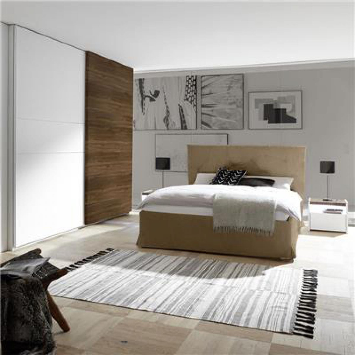 Chambre complète Nouvomeuble Chambre à coucher moderne blanc et couleur noyer foncé DELFINO lit 160 cm