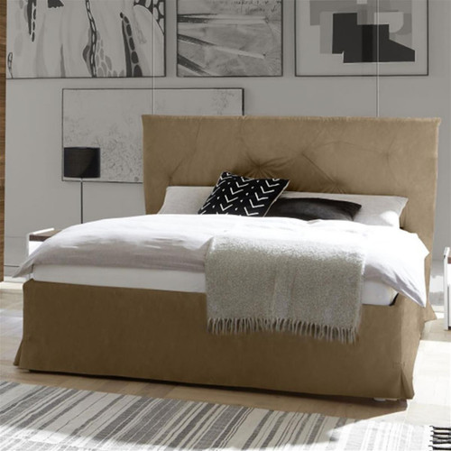 Nouvomeuble Chambre complète moderne blanc et couleur noyer foncé DELFINO lit coffre