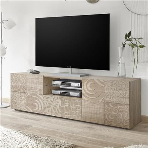 Nouvomeuble - Grand meuble TV 180 cm contemporain chêne clair ELMA 3 - Nouvomeuble