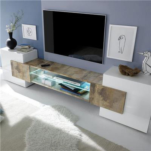 Nouvomeuble - Meuble tv design blanc et couleur bois LUXOR 3 Nouvomeuble   - Nouvomeuble
