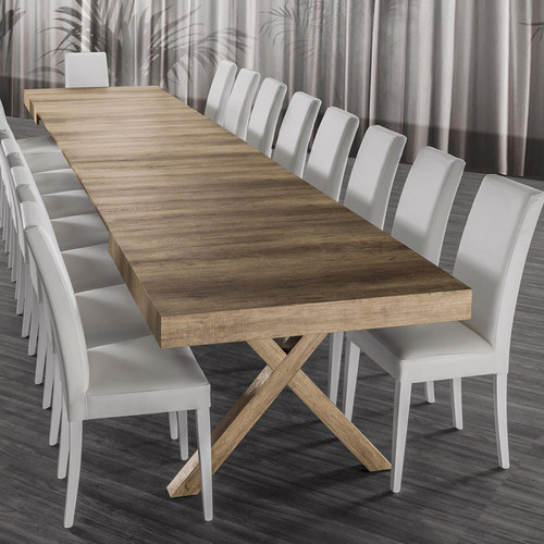 Nouvomeuble - Table avec rallonge 18 personnes couleur bois COPERTINO - Nouvomeuble