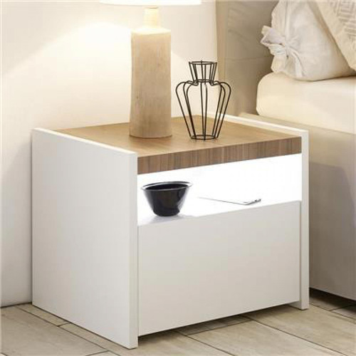 Nouvomeuble - Table de nuit moderne blanche et couleur noyer NERINA (lot de 2) - Chevet Couleur bois et blanc