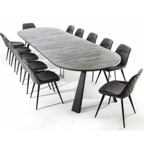 Nouvomeuble - Table ronde extensible 370 cm grise effet pierre SATURNIUM Nouvomeuble   - Table extensible 12 personnes