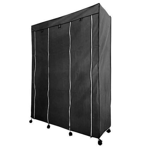 Armoire Dressing en tissu avec portes zippées et roulettes Nyana Home 170x125x45cm 6 espaces, 3 portes, 2 armoires Noir