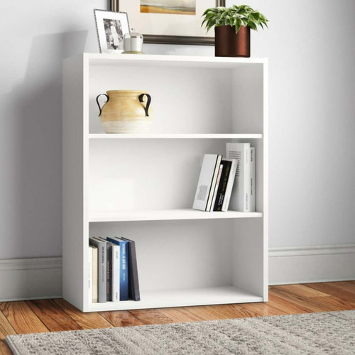 office24 - Bibliothèque petite blanche en bois recyclé 3 casiers réglables en hauteur read office24  - Casier bois