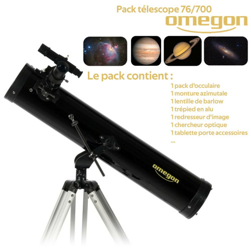Omega - Télescope Omegon AC 76/700 AZ-1 + Monture azimutale + trépied alu + Occulaires 12,5mm / 20mm - Omega