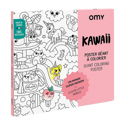 Omy - Poster Géant à colorier KAWAI by OMY - 100x70cm Omy  - Bonnes affaires Papeterie fantaisie