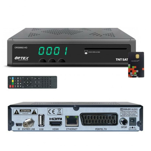 Adaptateur TNT Optex Récepteur Décodeur TNT Gratuite par Satellite - OPTEX ORS9992 HD - Avec Carte d’Accès TNTSAT, Port USB Pour Mises A Jour et Enregistrements