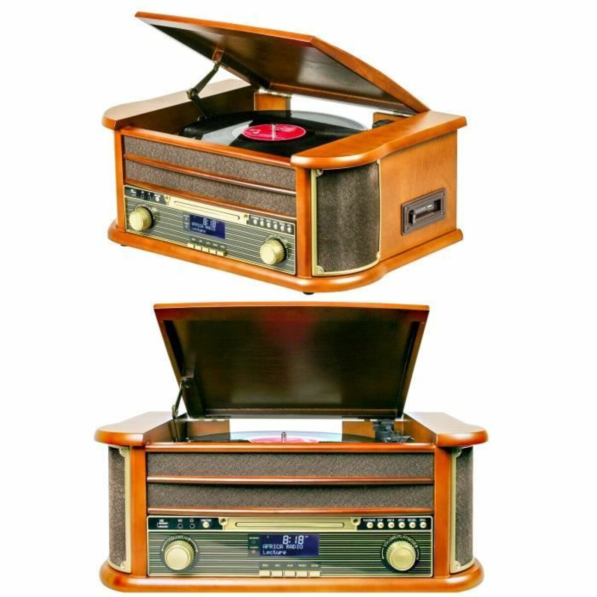 Optex Platine Disque Vinyle Vintage BOIS avec radio bluetooth/FM/USB/RCA/AUX/Télécommande/Lecteur CD Cassette Platine Vinyle HQ