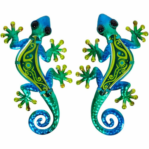 Origen Ae - Gecko décoratif en métal et verre vert et bleu Cercle (Lot de 2). Origen Ae - Décoration Multicolore