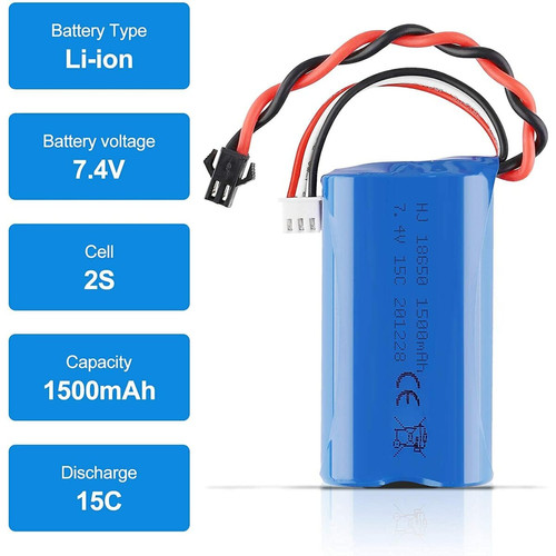 Other Batterie Lipo 1500mAh 7.4V 2S | Compatible avec Rc Toys U12A S033G Q1 H101 | Connecteur SM-2P | Durée prolongée