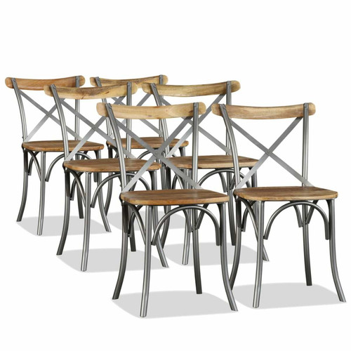 Maison Chic - Lot de 6 Chaises à manger,Chaise pour cuisine bois de manguier massif et acier -MN70962 Maison Chic  - Chaise scandinave grise Chaises