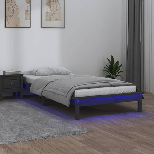Maison Chic - Lit adulte - Cadre de lit à LED,Structure du lit Contemporain gris 90x200 cm bois massif -MN74418 Maison Chic  - Maison