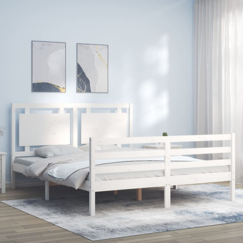 Maison Chic - Lit adulte - Cadre Structure de lit avec tête de lit Contemporain blanc 160x200 cm bois massif -MN34427 Maison Chic - Lit sommier 160x200 Cadres de lit