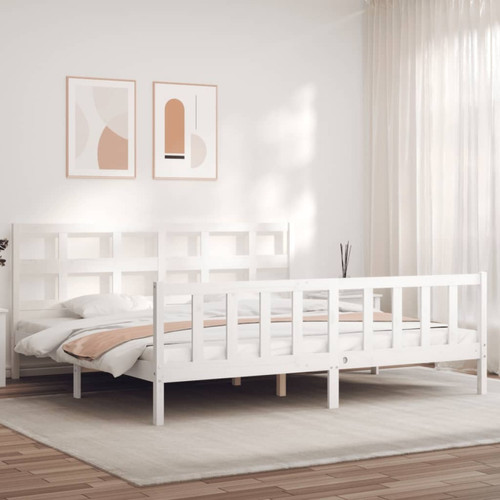 Maison Chic - Lit adulte - Cadre Structure de lit avec tête de lit Contemporain blanc 200x200 cm bois massif -MN43002 Maison Chic  - Cadres de lit Blanc casse