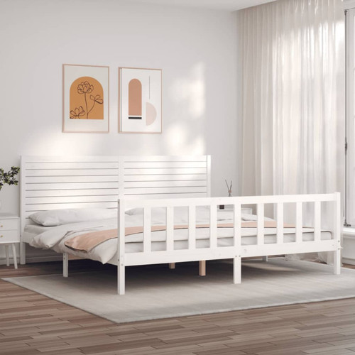 Maison Chic - Lit adulte - Cadre Structure de lit avec tête de lit Contemporain blanc 200x200 cm bois massif -MN81626 Maison Chic  - Lit bois massif contemporain