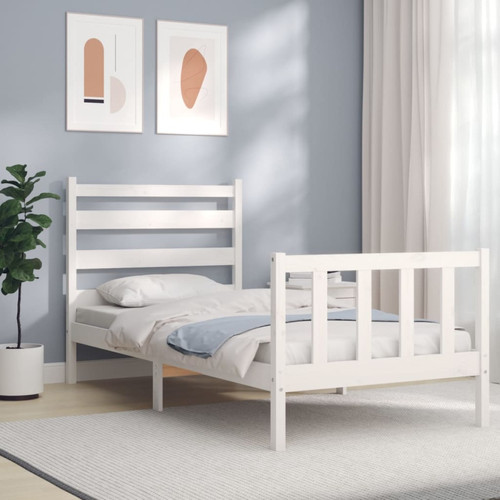 Maison Chic - Lit adulte - Cadre Structure de lit avec tête de lit Contemporain blanc 90x200 cm bois massif -MN77092 Maison Chic  - Literie