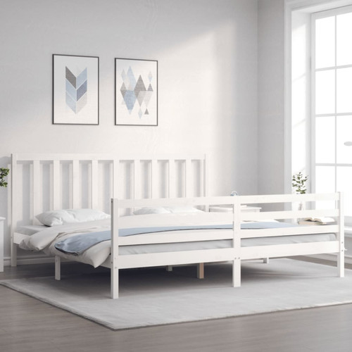 Maison Chic - Lit adulte - Cadre Structure de lit avec tête de lit Contemporain blanc 200x200 cm bois massif -MN45612 Maison Chic  - Cadres de lit